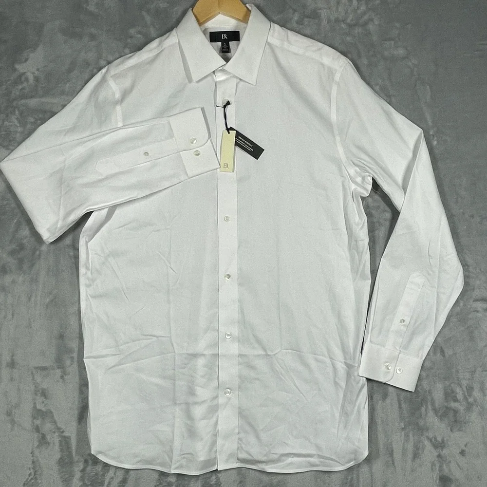 Banana Republic Mens White Wrinkle Resistant Cotton Dress Shirt L Tall Standard